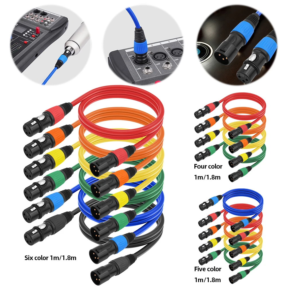 4/5/6 Pack XLR Cable 1/1.8M Male To Female 3 Pins Balanced XLR Microphone Cable Multi Colored XLR Male To Female Mic Cable