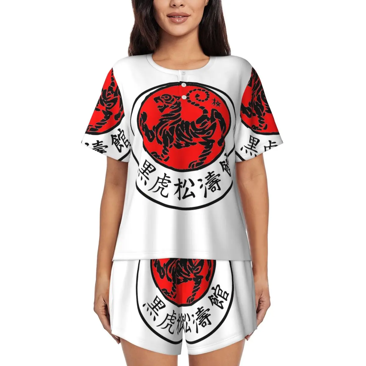 

Ночные рубашки с круглым вырезом и короткими рукавами в стиле Shotokan Karate для сна, женские мягкие пижамные комплекты с короткими штанами