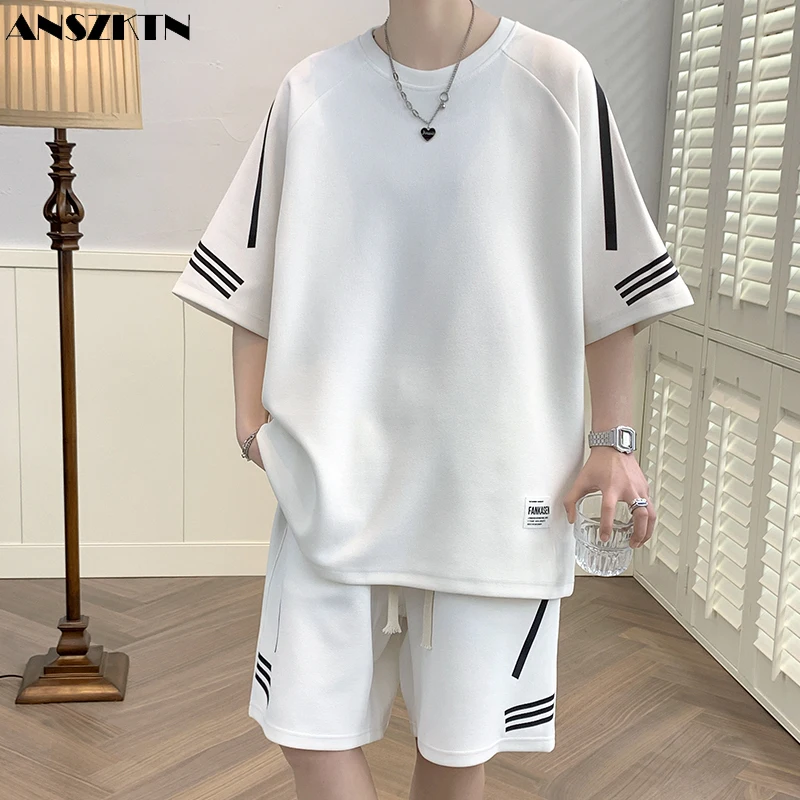 Anzktn Männer Sommer Trainings anzug Herren Instagram Trend cool Schul stil lässig Halbarm T-Shirt lose Shorts 2 Stück Set