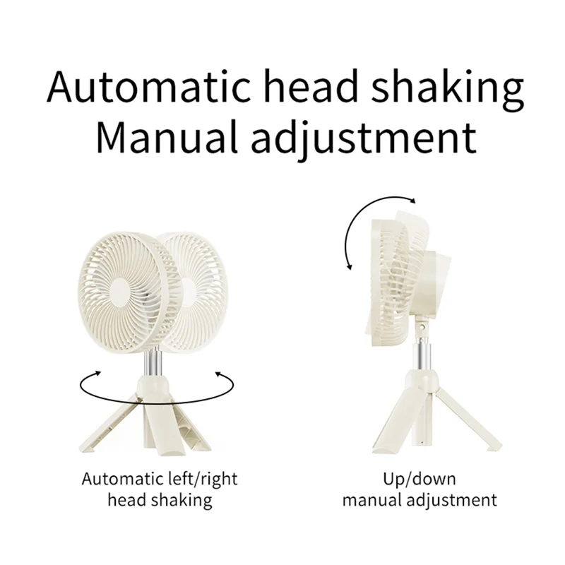 ABLN-Ventilatore da campeggio portatile Ventilatore elettrico ricaricabile Testa automatica Scuotendo Soffitto Luce a LED Treppiede Ventilatore da tavolo