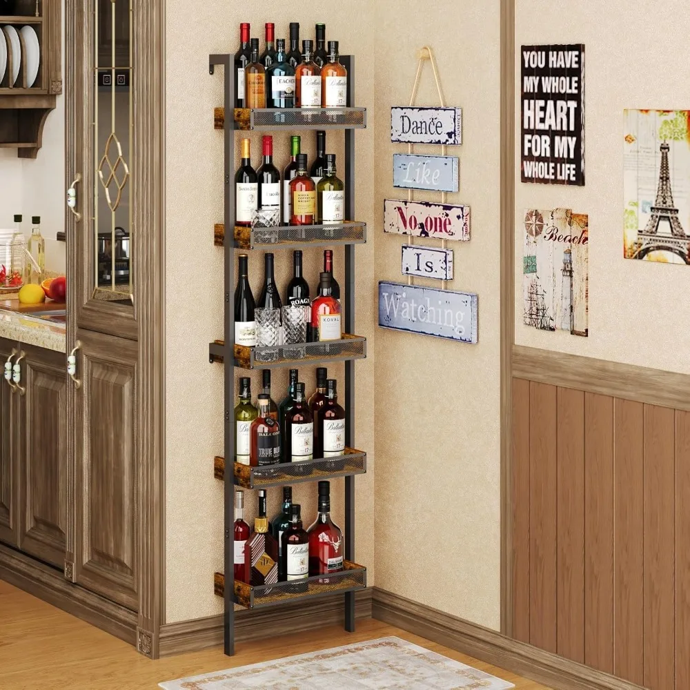 

5-Tier Freestanding Wine Racks: 50 Bottles Wine Rack Shelf Wall Mounted with Fences, Wines Bottle Holder Display Shelf, Liquor S