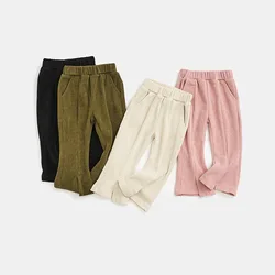 Autumn Winter Toddler Girl Flare Pant Solid Fleece Warm Elastic Waist Little Girl Trousers Loose Casual Versatile Baby Girl Pant