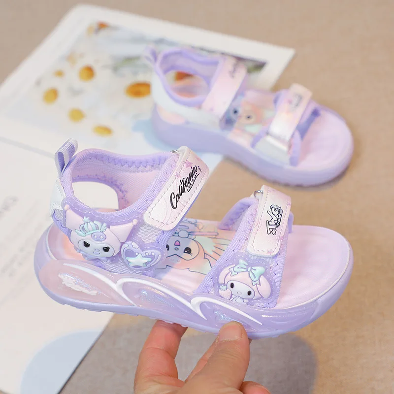

2026 Children Shoes Summer Elsa Girls Mesh Beach Sandals Fashion Frozen Princess Soft Bottom Light Peep Toe Sandals Size 26-37