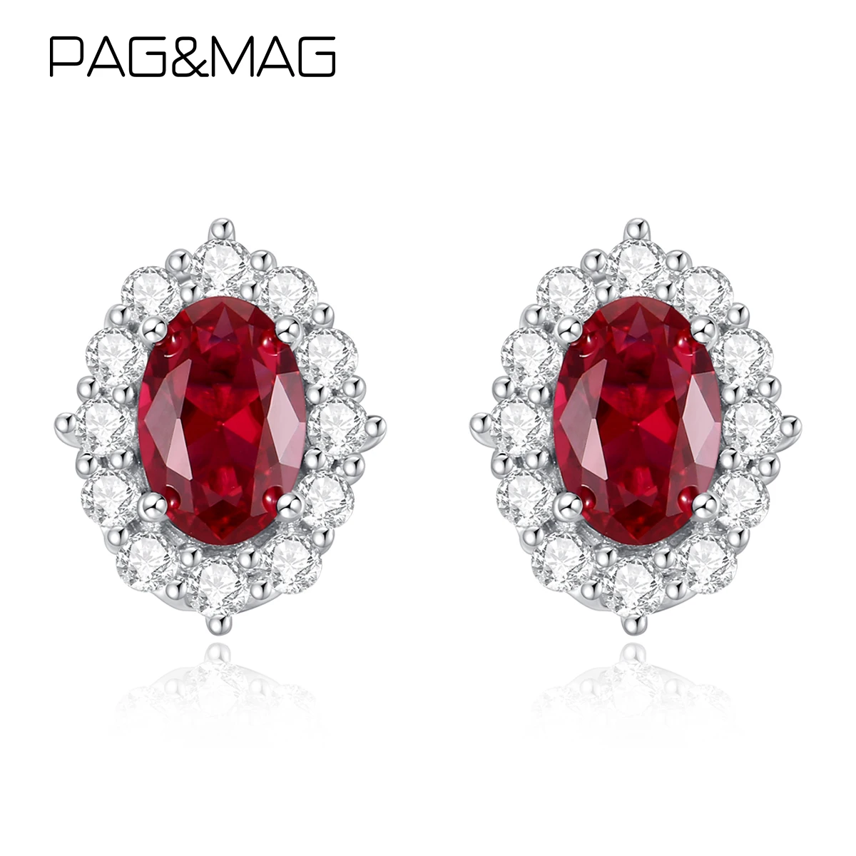 

PAG&MAG Exquisite 925 Sterling Silver Zircon Earrings Red Crystal Sparkling Vintage Stud Jewlery for Women Bridal Wedding Party
