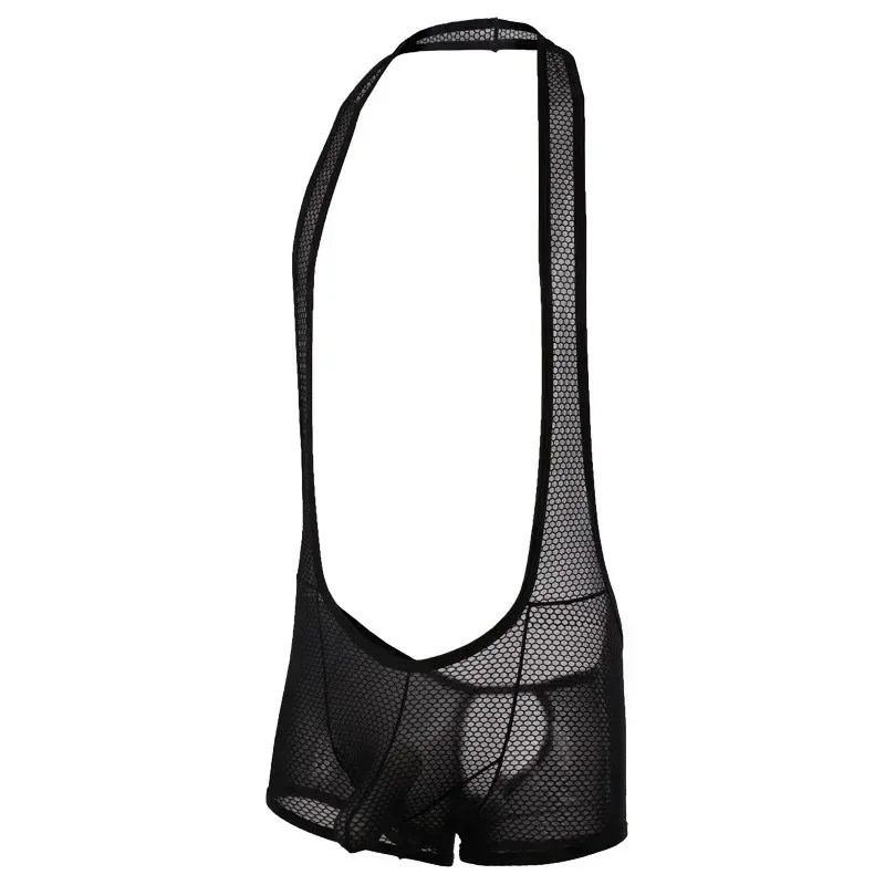

Men's Sexy Leotard Bodysuits Mesh Transparent Hanging Neck Elephant Nose Boxy Jumpsuits Youth Singlet Open Buttocks Undershirts