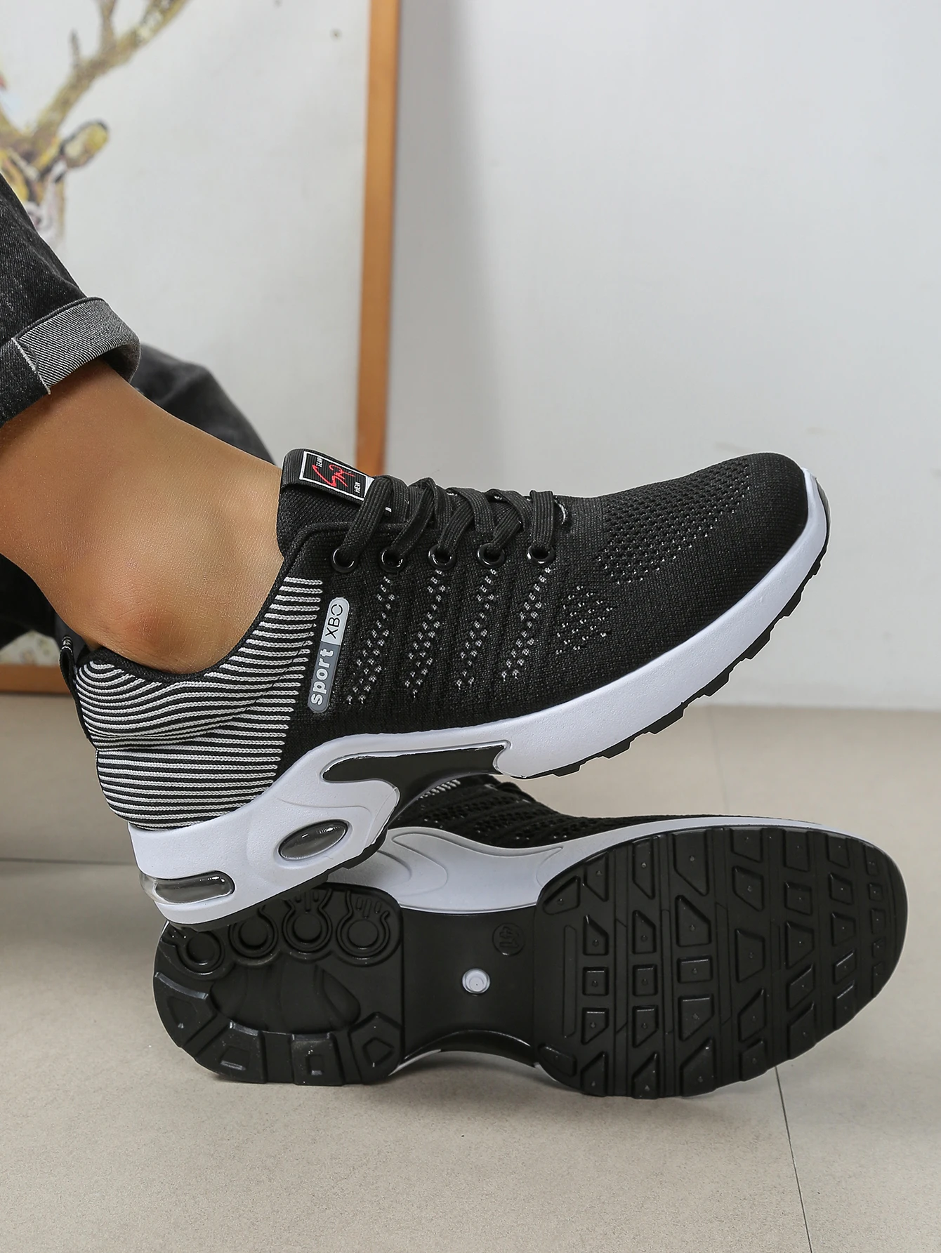 Atmungsaktive Schnür-Laufschuhe für Herren, Gestrickte Mesh-Freizeitschuhe, Bequeme Alltagsschuhe mit Gepolsterter Sohle – Detail 15
