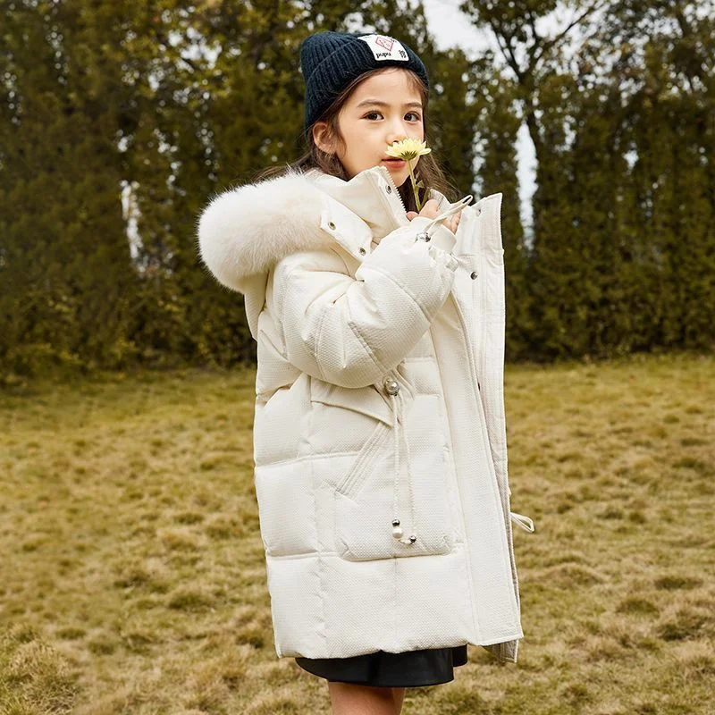 

Girls Down Coat Jacket Cotton Windbreak 2023 Beige Warm Plus Thicken Velvet Winter Outwear Children's Clothing