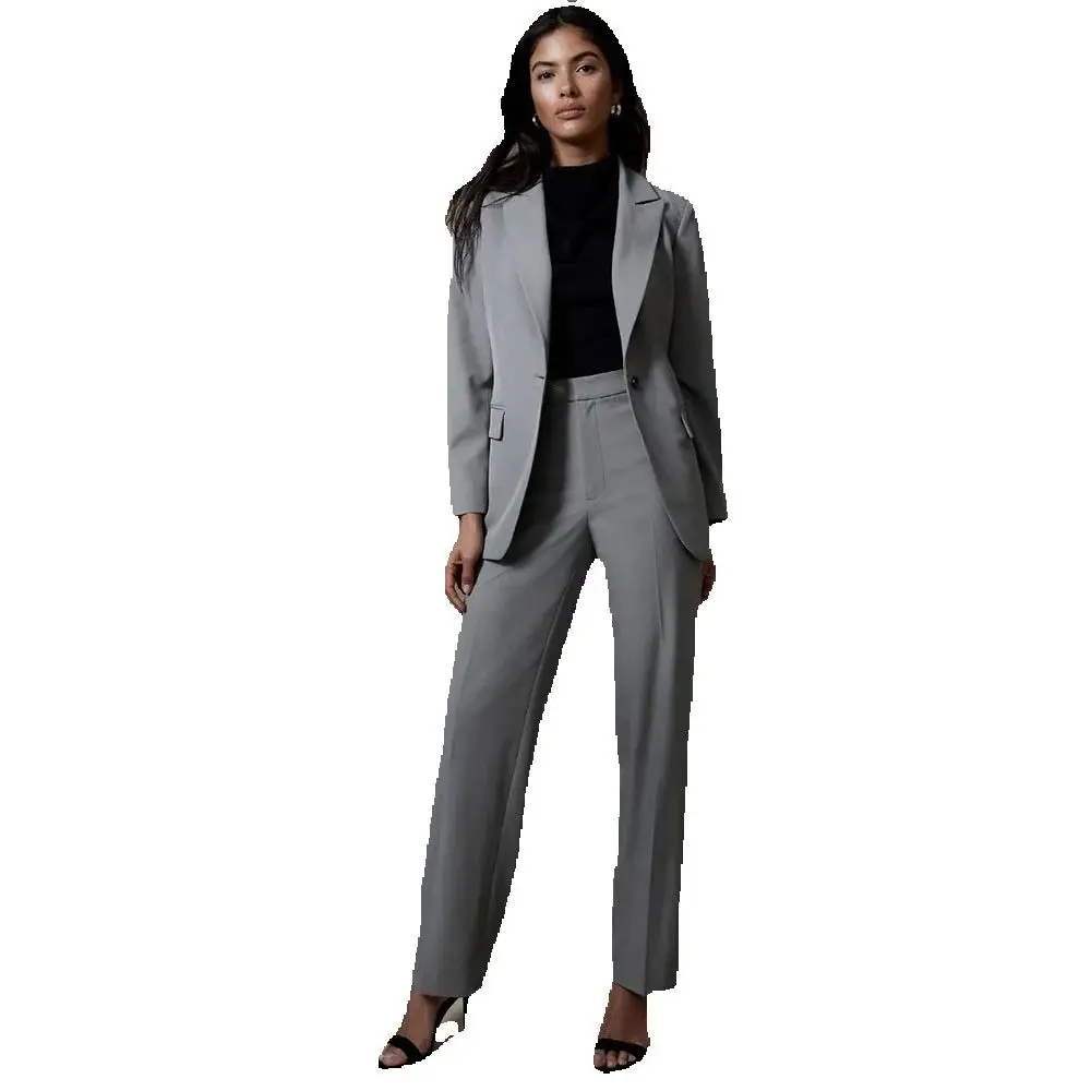 Formal Gray Women's 2 Piece Suits One Button Peak Lapel Slim Fit Blazer Customized Office Lady Outerwear 2 Piece Jacket Pants