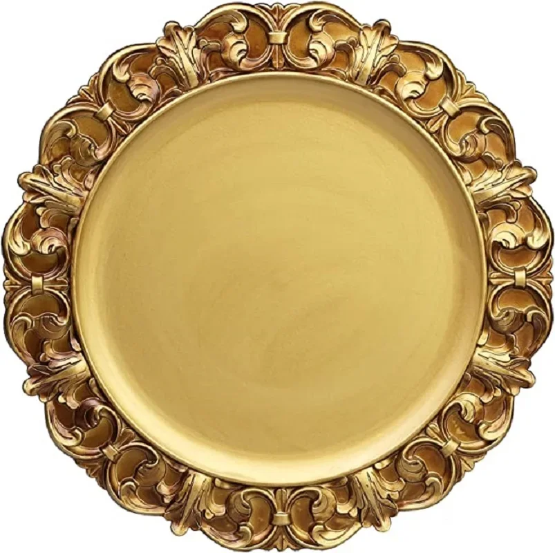 4pcs 13'' Gold Charger plate Dinner Plates with Embossed Edges Suitable for Parties Weddings Holidays