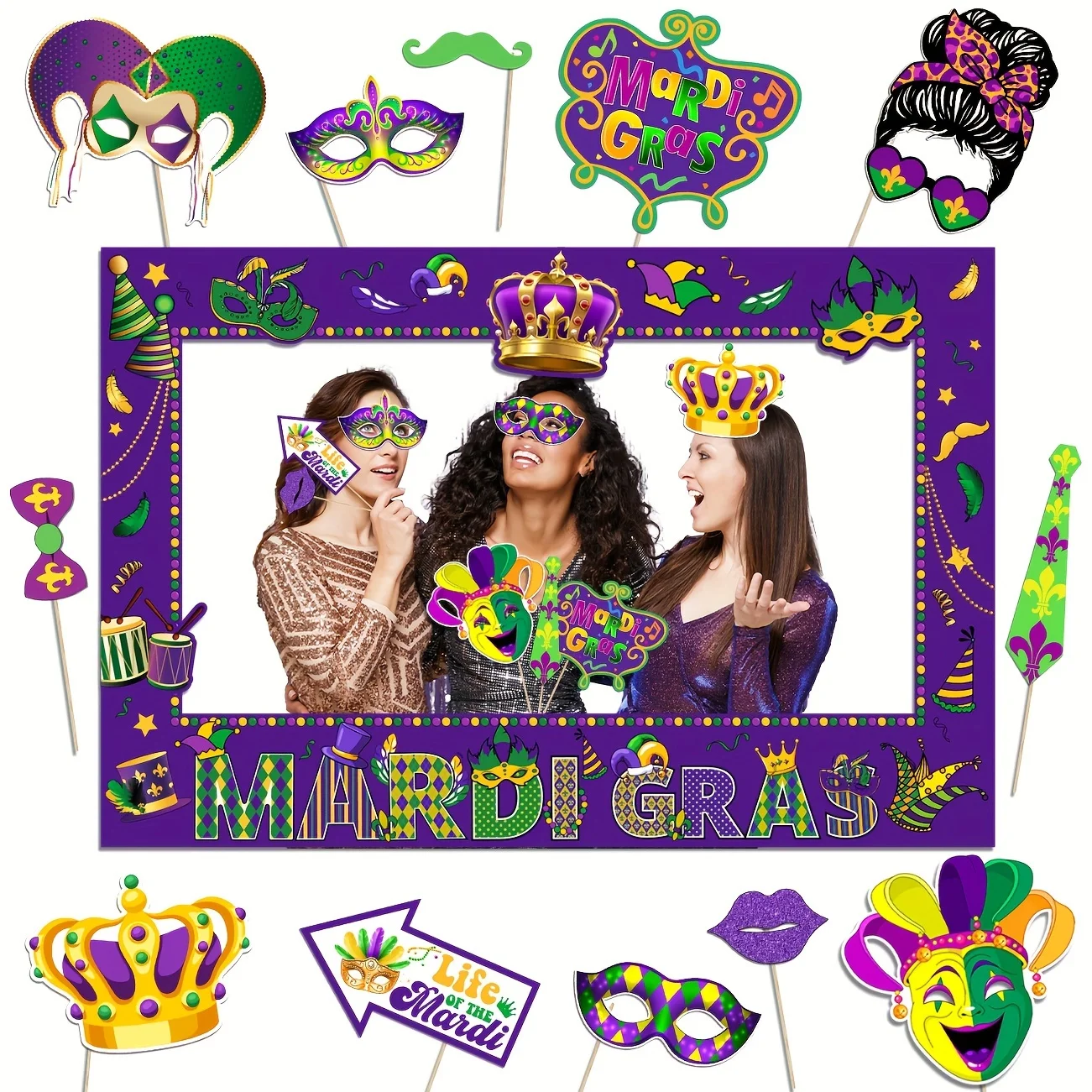 Karneval Photo Booth Requisiten mit Karneval Selfie Fotorahmen Karneval Partyzubehör Fat Tuesday Foto Requisiten Karneval