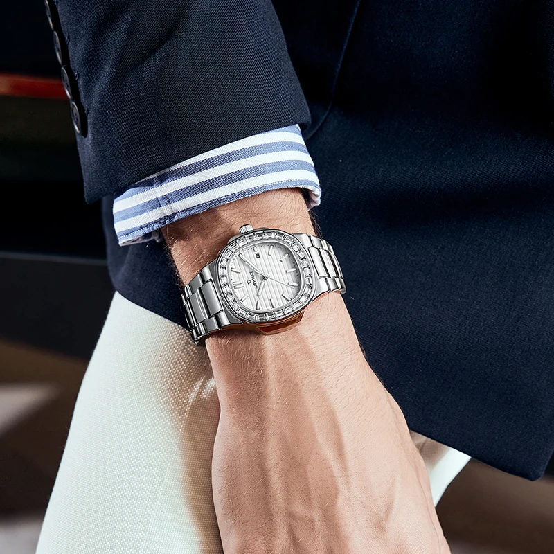 MARK FAIRWHALE FW-5620 Trend Diamond Business Men Watch Stainless Steel Quartz Waterproof Watches High Quality Watches for Men