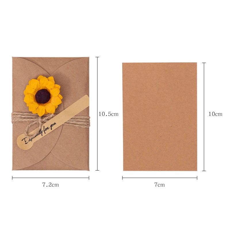 5pcs Mini Envelope Vintage DIY Kraft Paper Invitation Greeting Card with Fashion Handmade Dry Flower Wedding Favors Party Gift