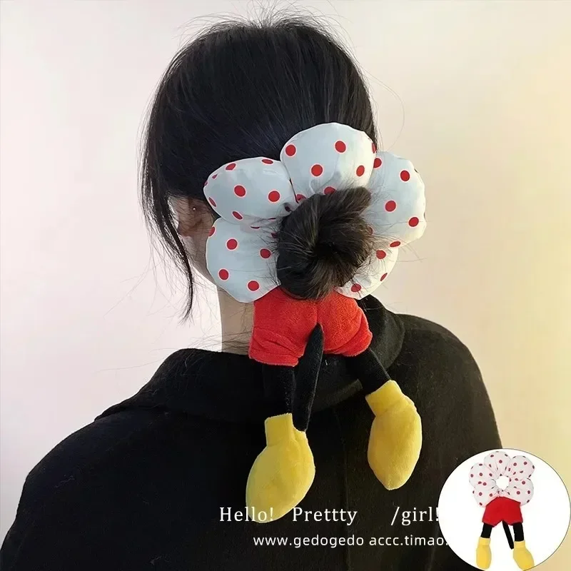 Disney Mickey Mouse ผม Scrunchie อะนิเมะตุ๊กตาอุปกรณ์เสริมผมสําหรับสาวปาร์ตี้ทุกวันขนอุปกรณ์เสริมน่ารักขนจัดแต่งทรงผม