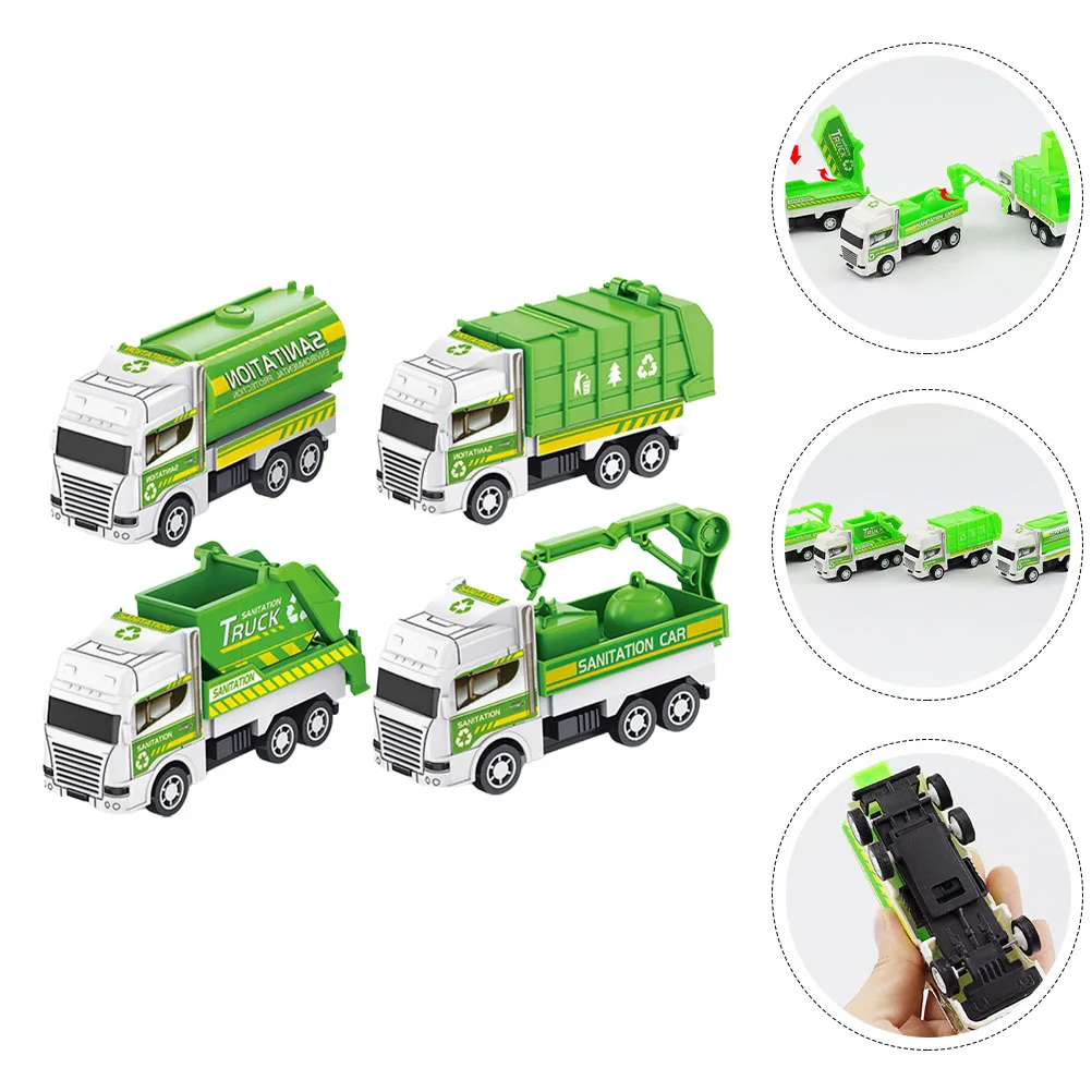 

4 Pcs Mini Sanitation Car Garbage Truck Toy Trucks Model Miniature Plastic Toddler Baby Kids Toys Remote Control VehiclesTrash