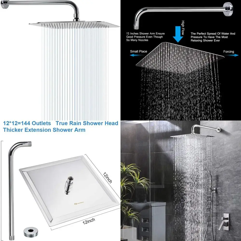 

12 Inch Large Chrome Stainless Steel Rain Shower Head with Extension Arm for Full Body Coverage