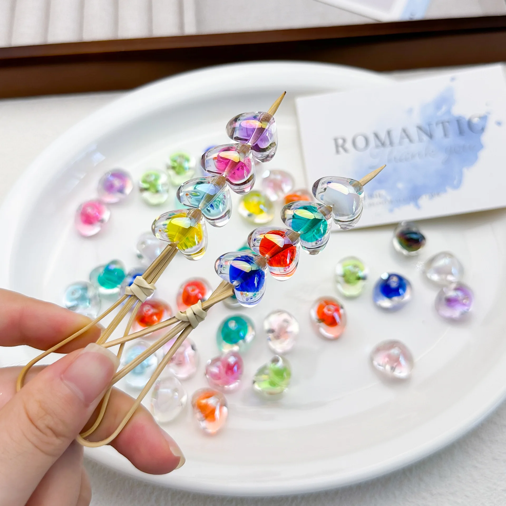 20pcs/lot Acrylic UV-Coated Iridescent Heart Beads – Candy Center Beads-in-Beads For DIY Bracelets Necklaces Jewelry Making