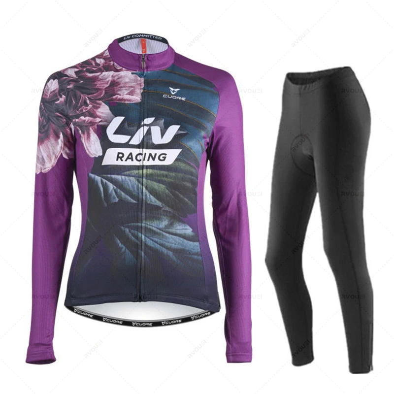 Liv Women Autumn Cycling Jersey Set Long Sleeve Quick Dry Cycling Clothing Bike Uniform MTB Clothes Bicycle Wear Ropa Ciclismo