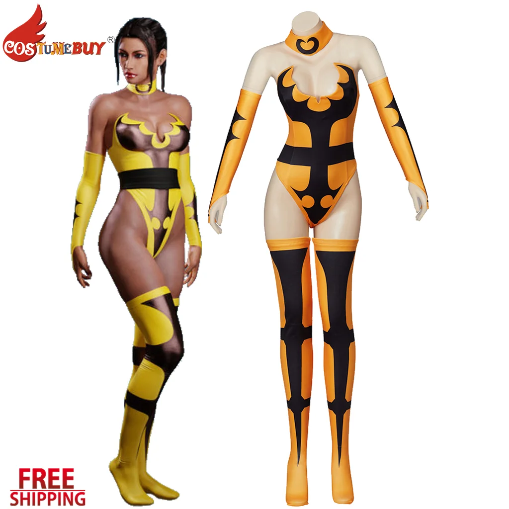 

Mortal Kombat Movie Tanya Mk4 Cosplay Lady Costume, Game Yellow Fighting Outfit with Socks Gloves Sexy Jumpsuit Tank Bodysuit