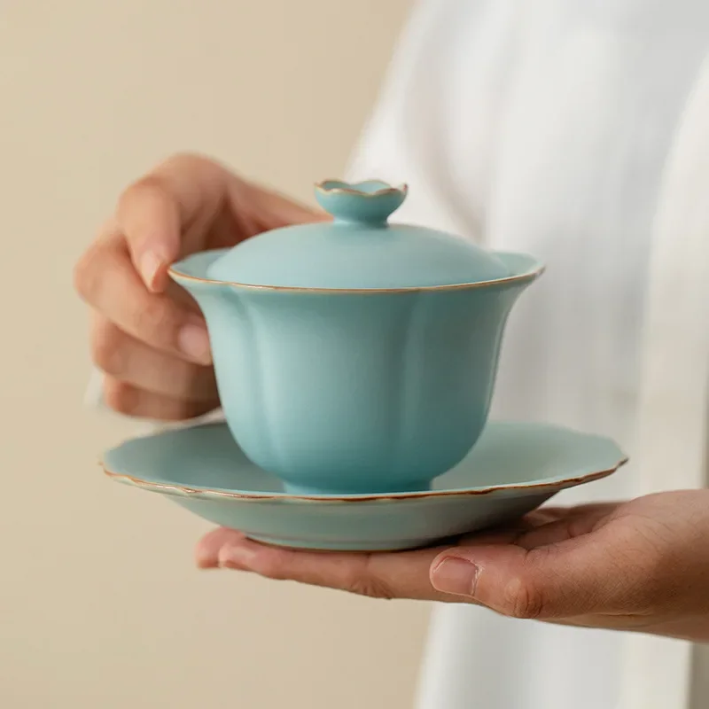 Imitation Song Dynasty Azure Ru Kiln Gaiwan Porcelain Bowl Tea Bowl Tea Tureen  Brewing Cover Bowl Chinese  Set Gift