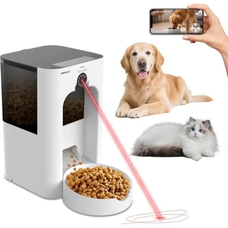 

Automatic Cat Dog Feeder with 2K 3MP Camera Timed WiFi App Control Rotating Up Down 4L Capacity Dual Band 2.4 5GHz Black