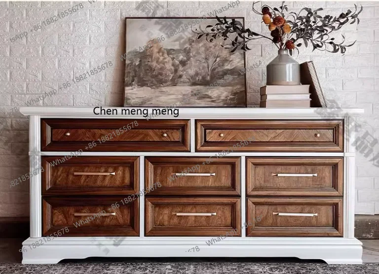 

Hot sales American vintage contrasting solid wood chest of drawers French style living room cabinet vintage bedroom storage cabi