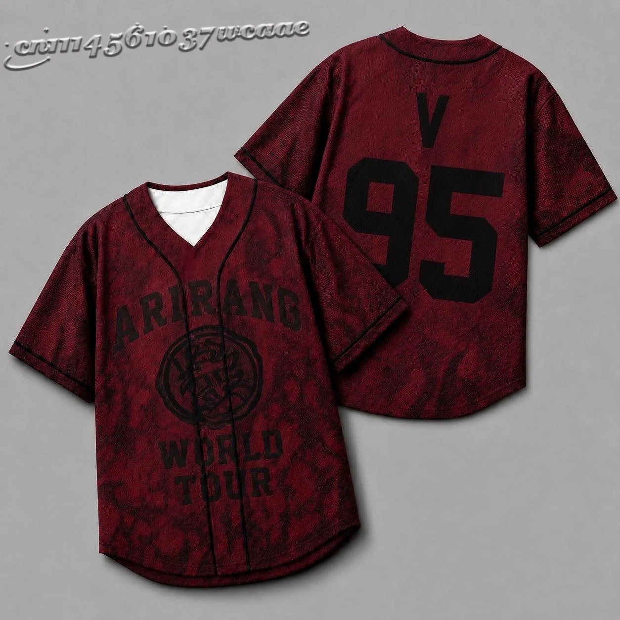 New Boy Group Arirang World Tour Vintage Wine Red Baseball Jersey,Unisex Loose Fan Support Casual  T‑Shirt FamilyMatching