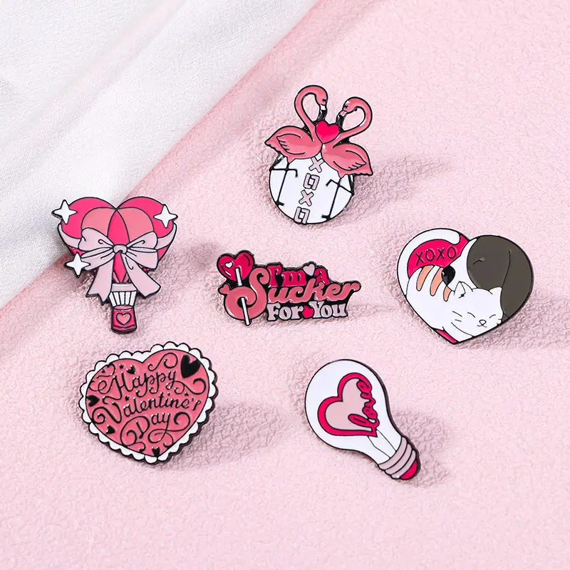 

Valentine's Day Themed Enamel Lapel Pins, Cute Pink Love & Romantic Slogan Brooch Badges for Backpack Clothing DIY Decor
