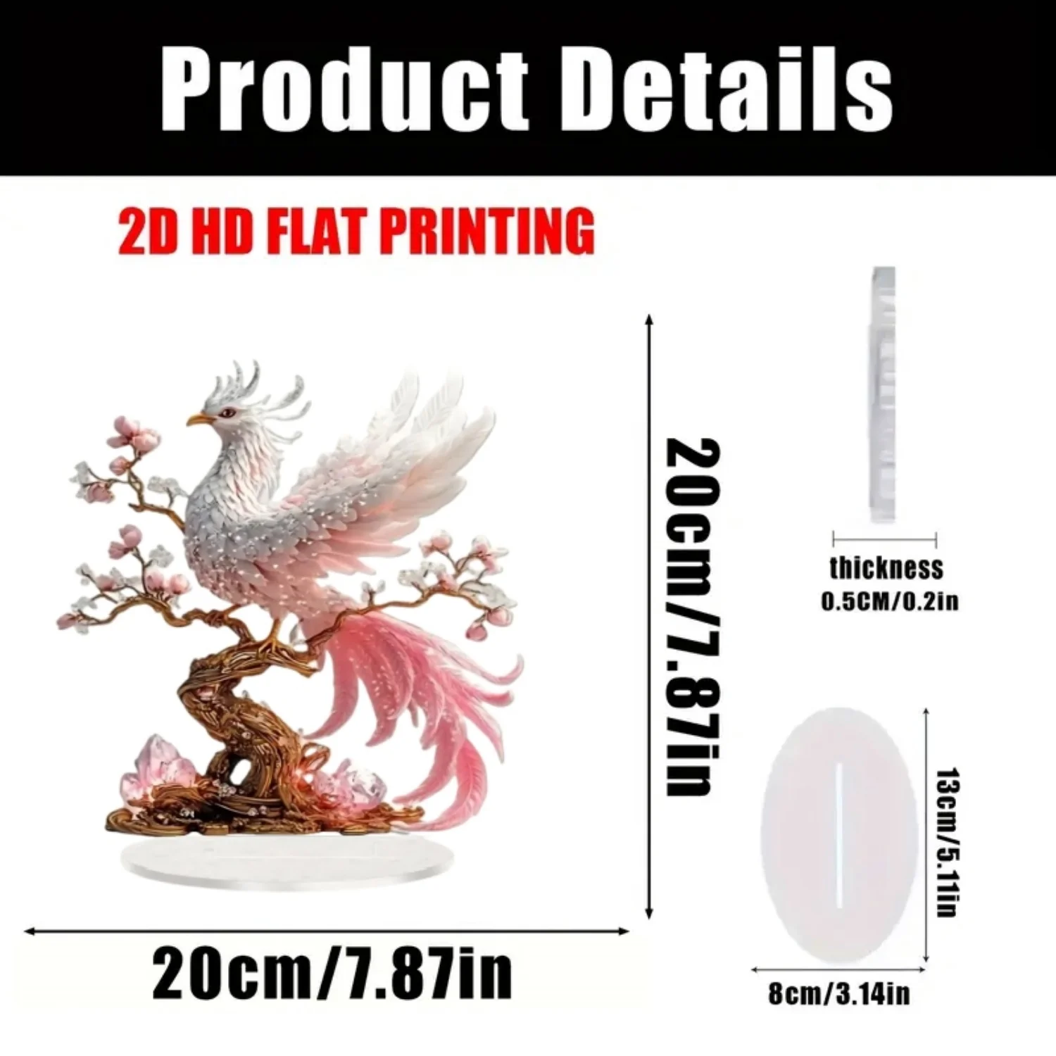 Crystal Phoenix Acrylic Statue,2D Flat Figurine,Home,Office,Cafe,room,Studio,display Case,Table Ornament Desktop Decor Kit