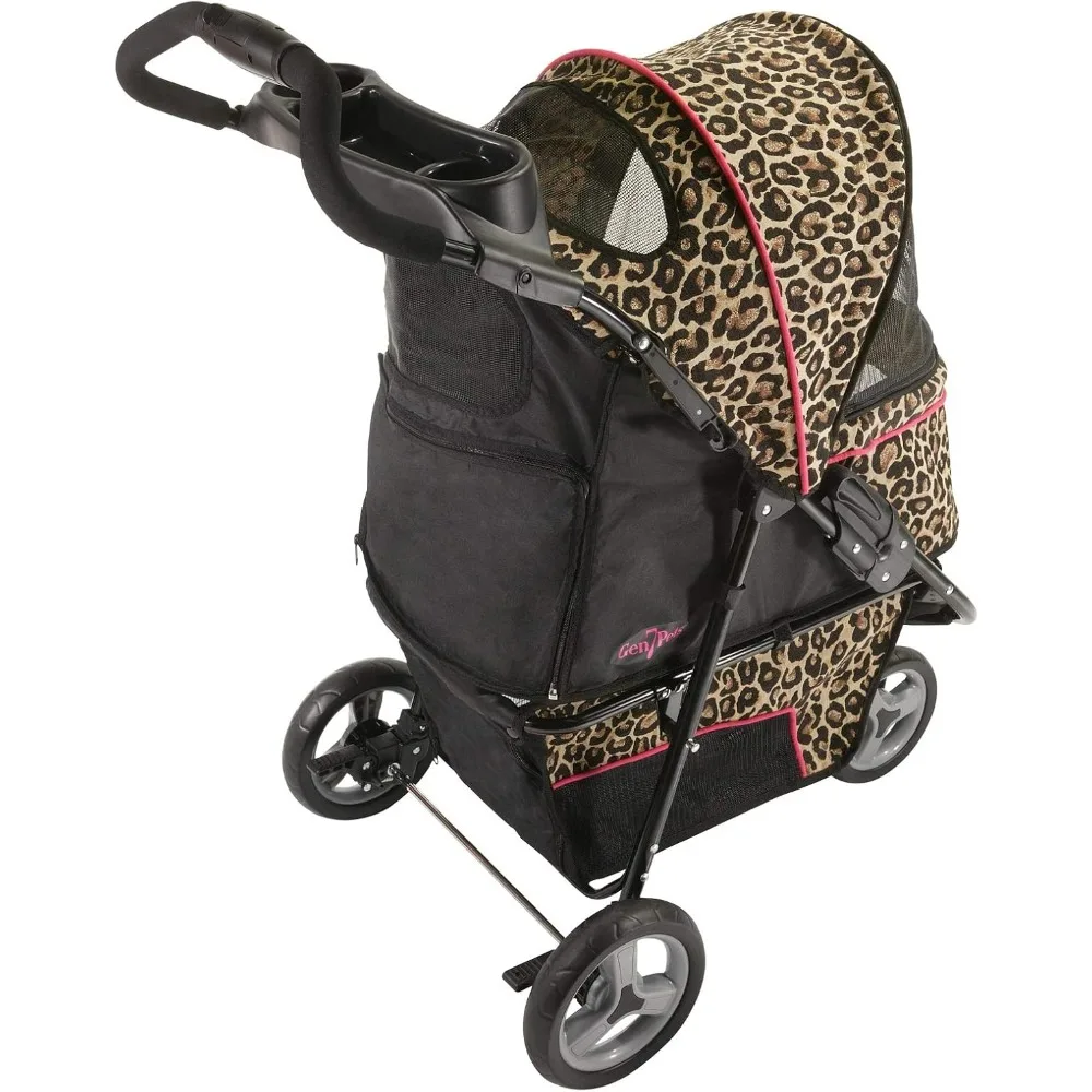 

Pet Stroller for Dogs Cats Up to 50 lbs, Foldable with Smart Canopy & Storage, Cheetah Brown