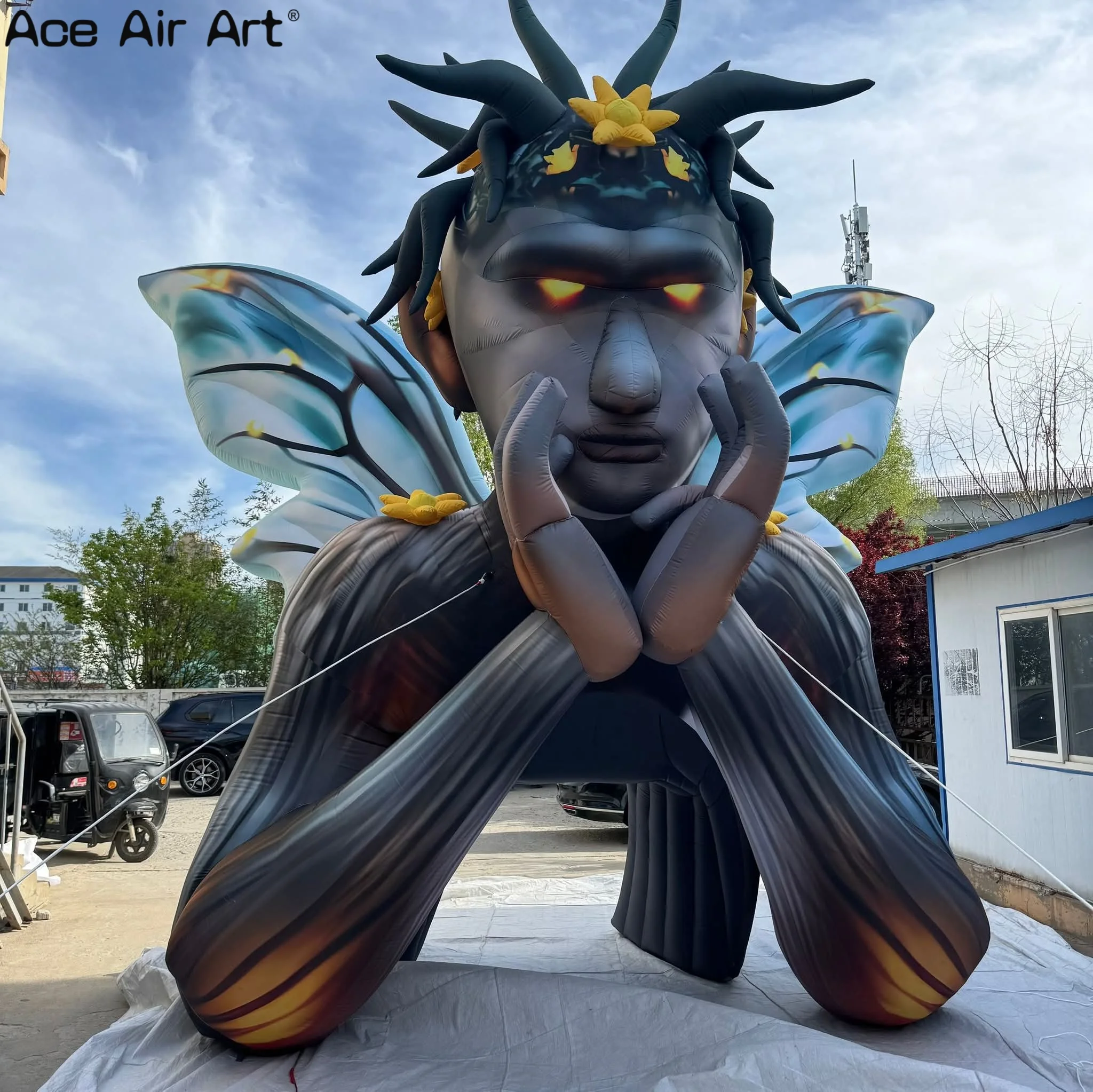 Arco deusa inflável gigante com asas de borboleta para entrada de festival, decorações infláveis de Halloween e exposições de arte