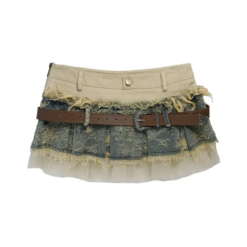 

Fashion Summer Women Japanese Y2k Kpop 2000s Aesthetic Mini Denim Skirt 2025 Grunge Patchwork Retro Vintage Cargo Hip Hop Skirts