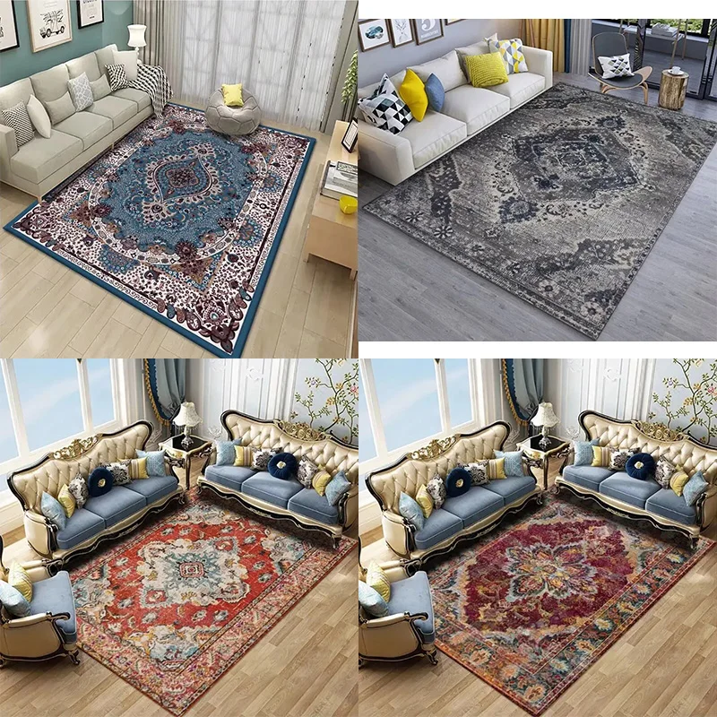 

Retro Persian Luxury Rug For Living Room Coffee Table Non-Slip Washable Rug For Bedroom