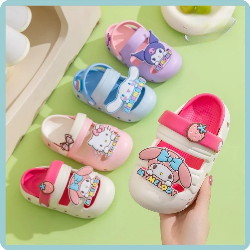 

Lovely Kuromi Melody Summer Kids Sandals Hole Children's Shoes Slippers Soft Anti-Skid Cute DIY Design Sandals for Girls Boys