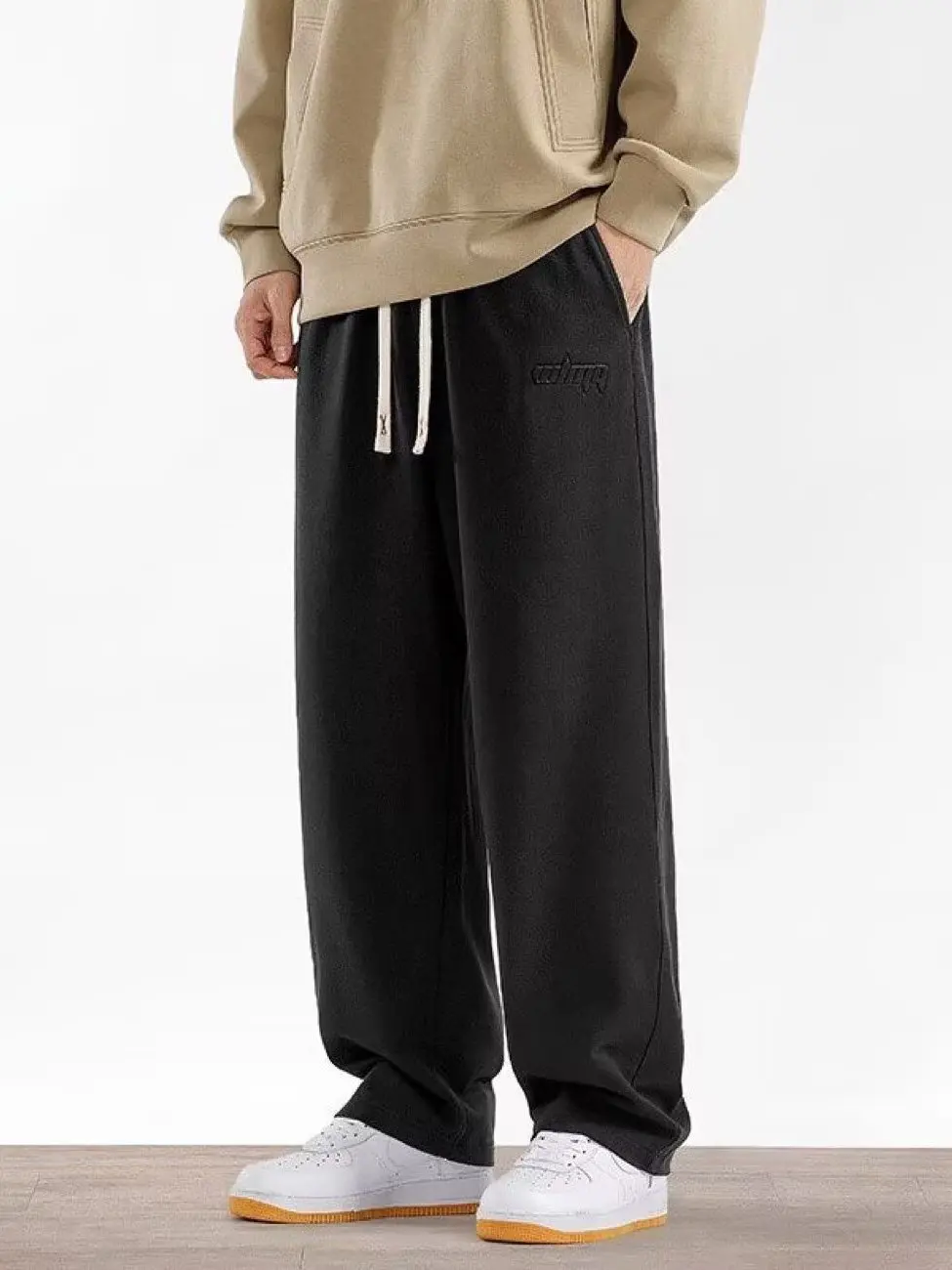 

Thiened Fce Sports Pants Men's Autumn Winter ey Wide Leg Loose Straight Casual Sweatpants Polyester Fiber Straight Leg...