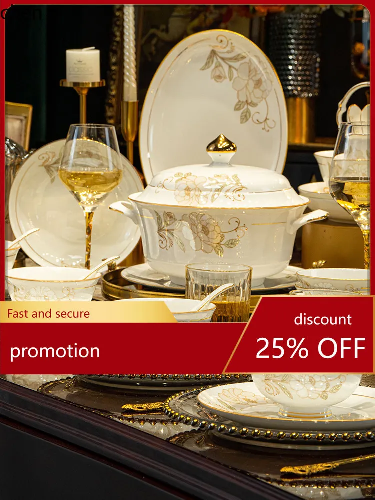 

H1 dish set for home ceramic bowl and plate housewarming new home bone china tableware suit gift box