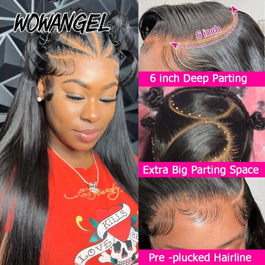 WOWANGEL Rohhaar 13x6 HD Lace Front Echthaarperücken 250% glatt, vorgezupfte Full-Frontal-Perücke, geschmolzene Spitze, vorgezupft für Frauen – Detail 3