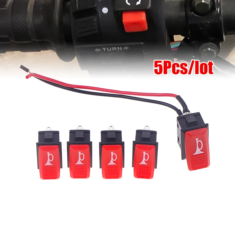 5Pcs/set Horn Switch Car Button E-bike Motorcycle Horns Universal Momentary Push Rocker Switches Plastic 2 Pin Self-reset Red