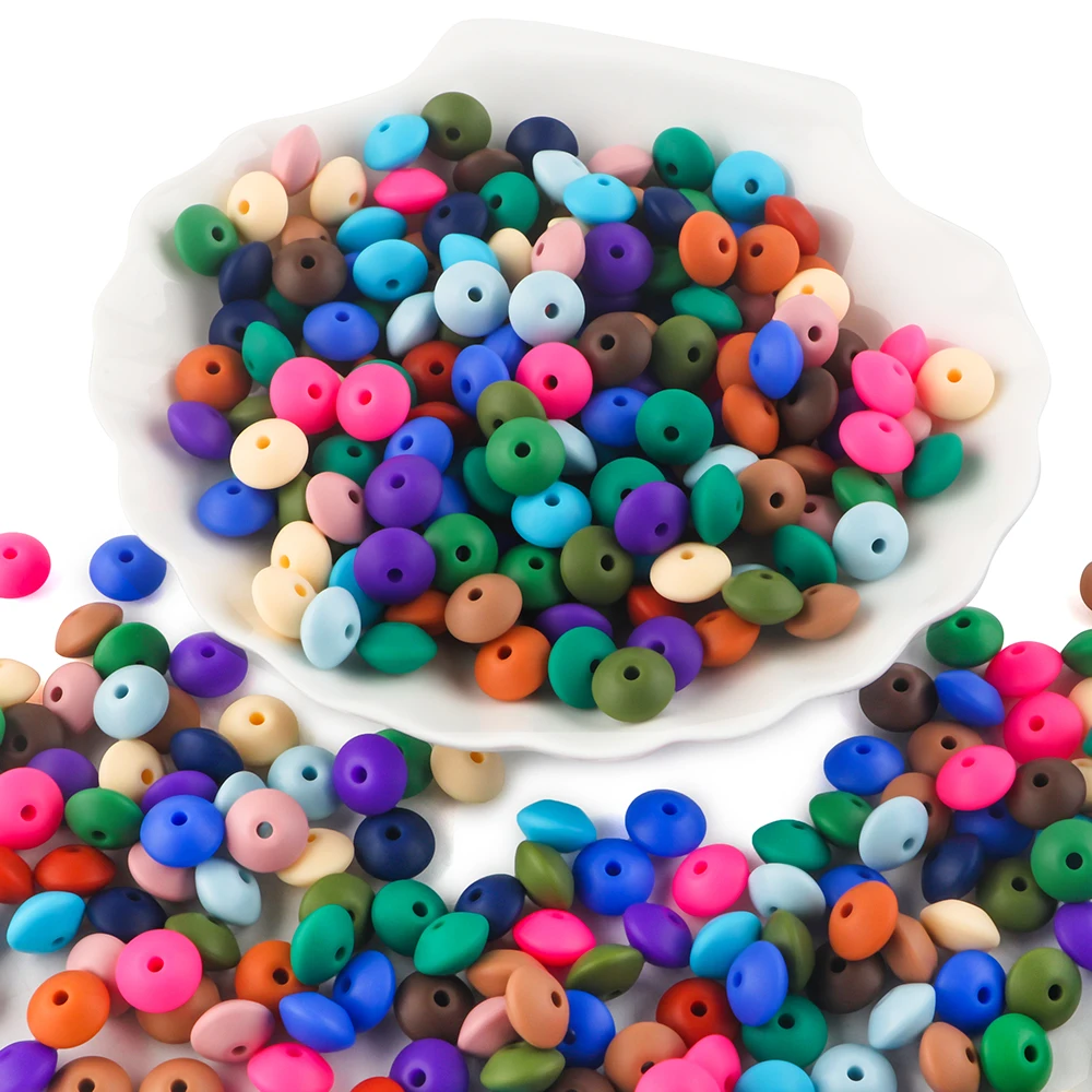 Sunrony 50/100pcs New Color Silicone Lentil Beads 12mm For Jewelry Making DIY Decorative Bracelet Beads Jewelry Accessories