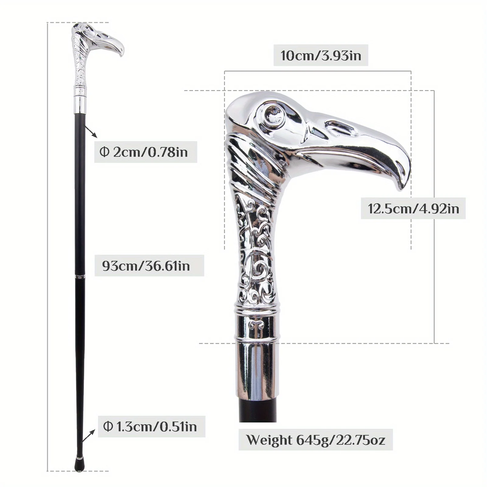 White Eagle Head Luxury Decorative Cosplay Cane Elegant Cane Cosplay Alloy Crosier Vintage Stick Performance Stage Cane 93cm