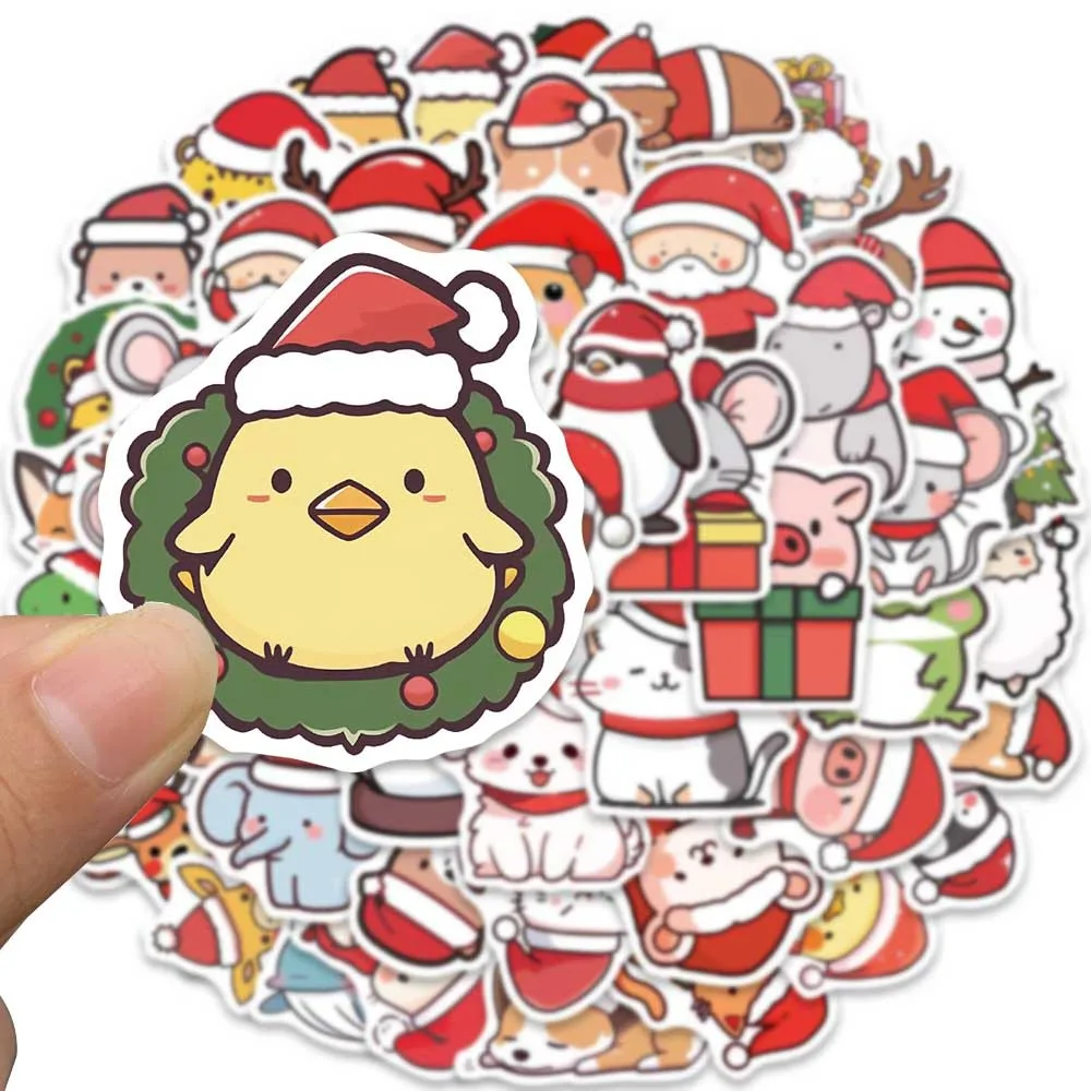 

10/30/50PCS Cute Christmas Animal Stickers Cartoon Decoration Gift DIY Notebook Stationery Laptop Phone Fridge Wall Decals Toys