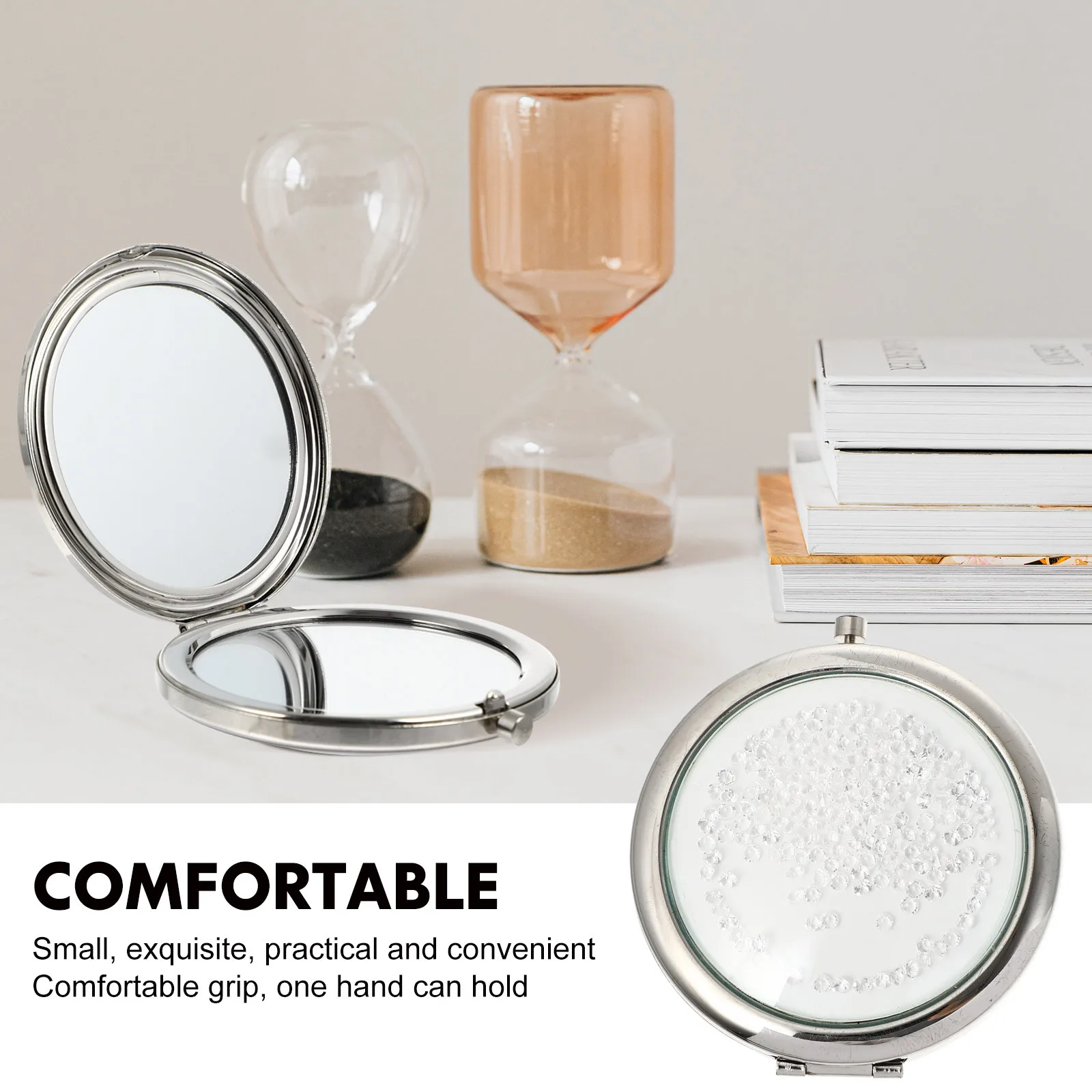 Metalowe składane okrągłe dwustronne lusterko do makijażu Przenośne mini małe kompaktowe lusterko podróżne Akcesorium do makijażu Artykuł na zewnątrz