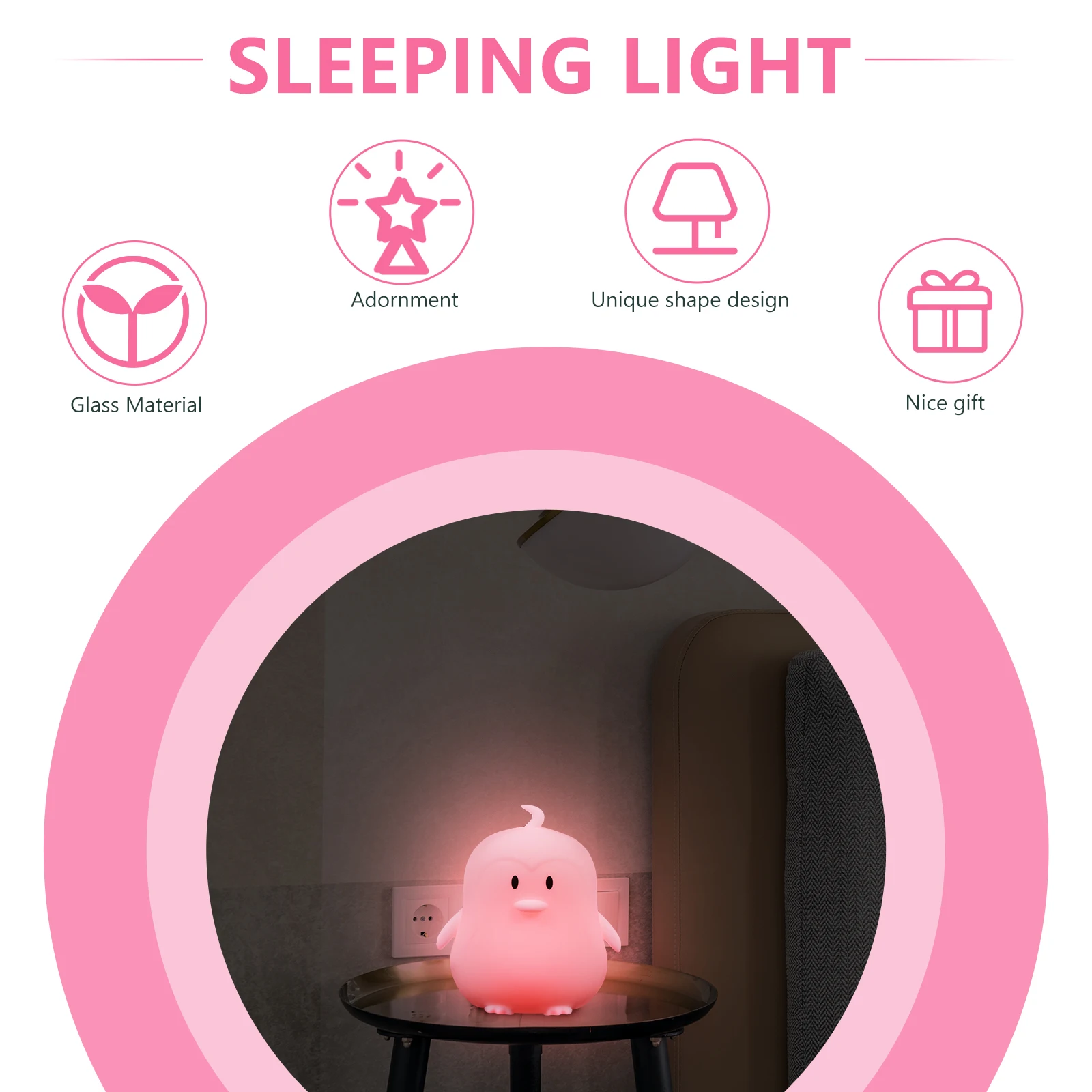1 set 1 Set Lovely Penguin Shape Patting Color Changing Night Lamp Decor Desktop Room Adorn Silicone Bedside Light Cute Party