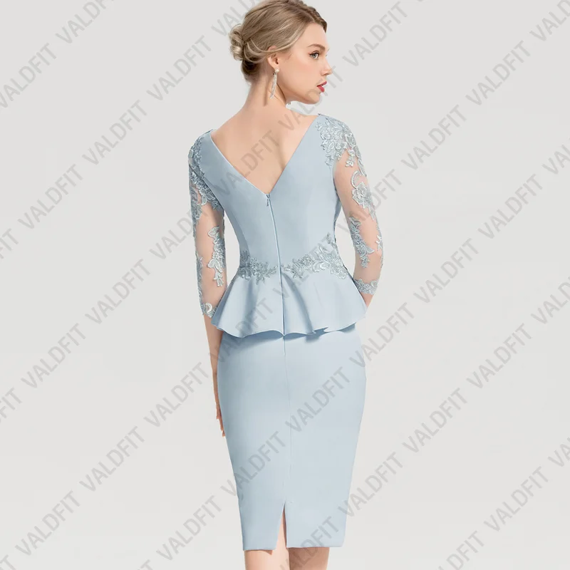 Customized Short Knee Length Dusty Blue Mother of the Bride Dresses with Sleeves for Wedding Party Dress Robes Invitee Mariage