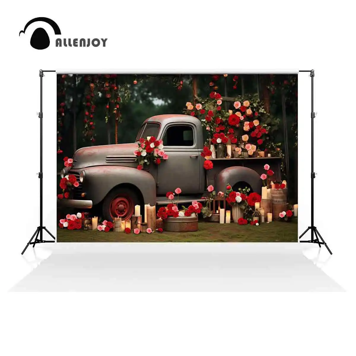 Allenjoy Valentine's Day Floral Truck Photography Backdrop