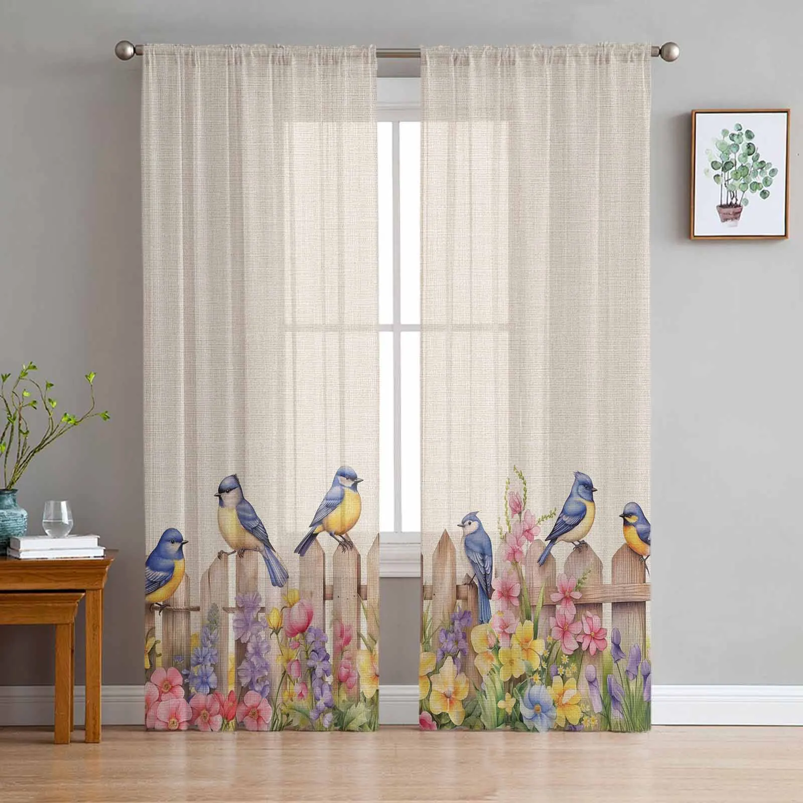 Watercolor Rural Garden Plant Flower Hand-Painted Curtains For Living Room Bedroom Kitchen Decoration Window Tulle Curtain