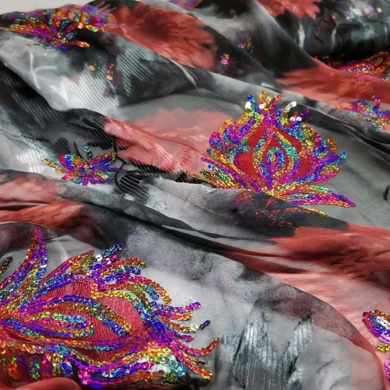 On Sale Sequin Silk Viscose Fabric Soft Burn-Out Pattern DIY Swissdot Cloth Dress Scarf Material