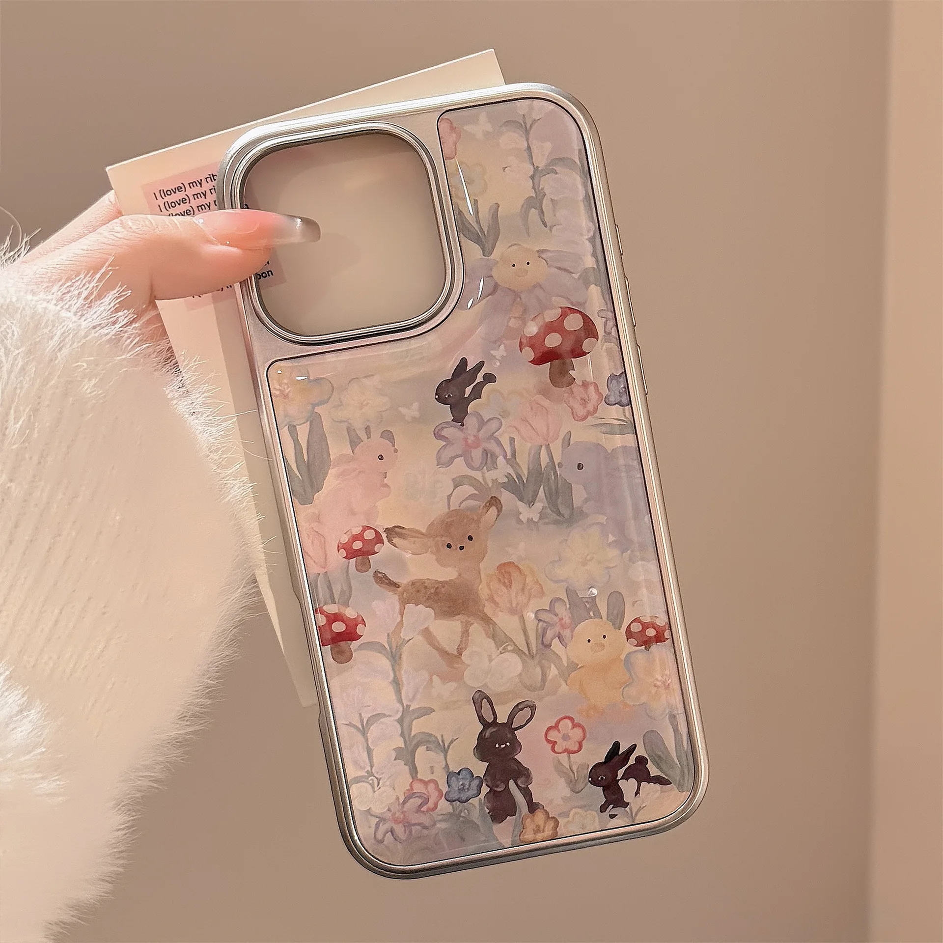 Koreanische Cartoon Deer Drop Kleber Überzug Splitter Grenze Telefon Fall Für iPhone 16 15 14 13 12 Pro Max stoßfest Schutzhülle