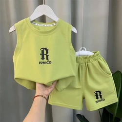 Children's Summer Clothing Set 2024 New Fashionable Boys and Babies Sleeveless T-shirt Shorts 2-Piece Girls' Casual Sports Set