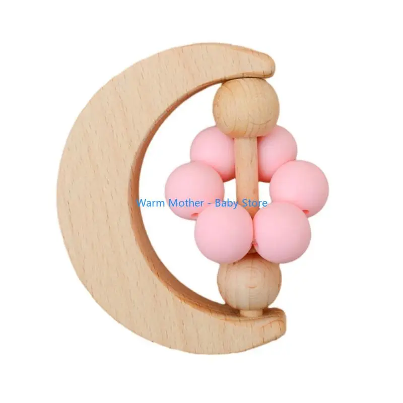 

Wooden Moon Teether Lovely Teething Aid & Silicone Teether Present 57QE