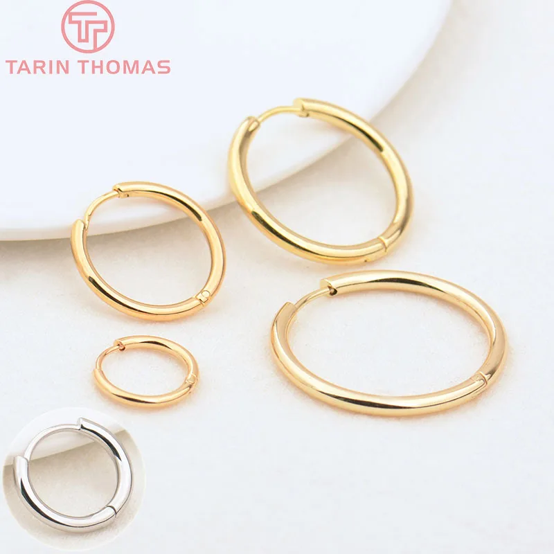 (3754)6PCS 12MM 30MM 24K Gold Color Stainless Steel Round Earring Hoop Earrings Clasps High Quality DIY Jewelry Making Findings